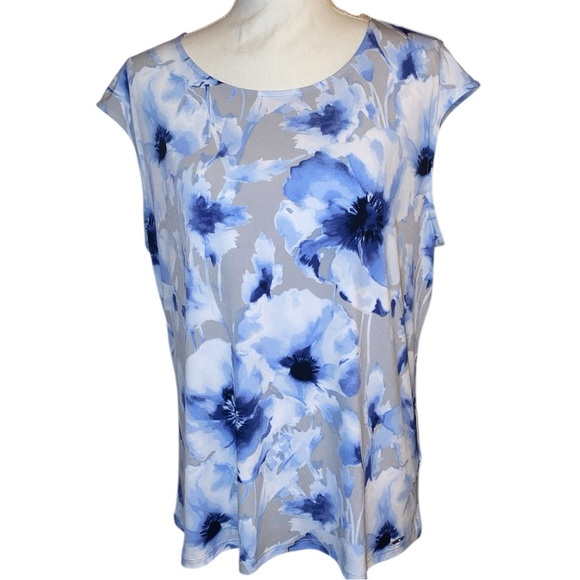 Calvin Klein Tops - CALVIN KLEIN Sleeveless Floral Print Blouse Blue and Gray Size XL